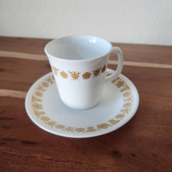 Corell by Corning cup & saucer retro cream golden butterfly Centura - Picture 1 of 6